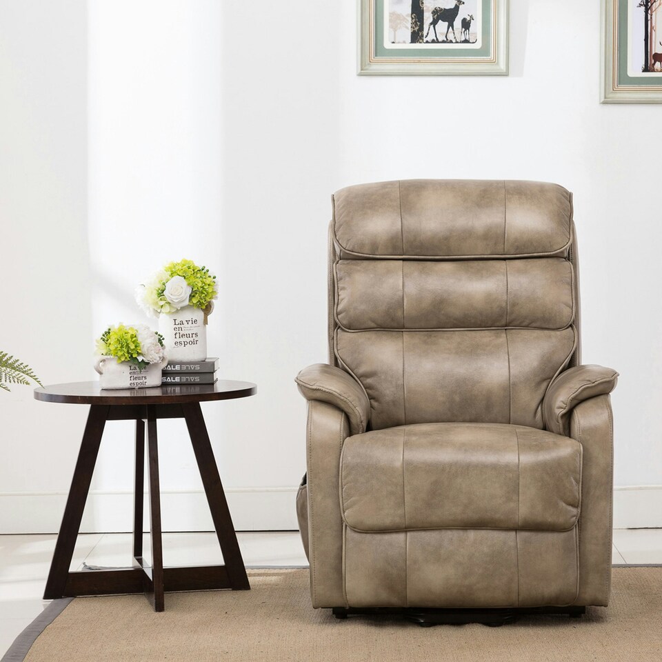 image 1 of Buckingham Single Motor Electric Rise Recliner Bonded Leather Chair (Stone)