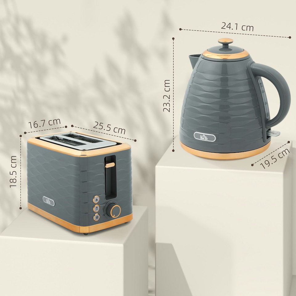 image 1 of HOMCOM Kettle and Toaster Set 1.7L Rapid Boil Kettle & 2 Slice Toaster Grey