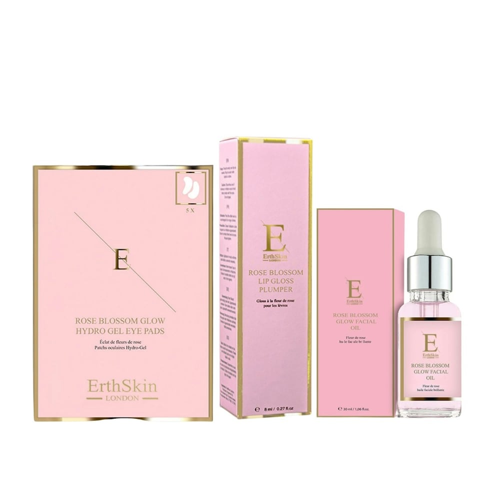 image 1 of ROSE BLOSSOM GLOW FACIAL OIL 30ML + ROSE BLOSSOM GLOW HYDRO-GEL EYE PADS 5 X 2 + Eclat - Rose Blossom Lip Gloss Plumper 8ml