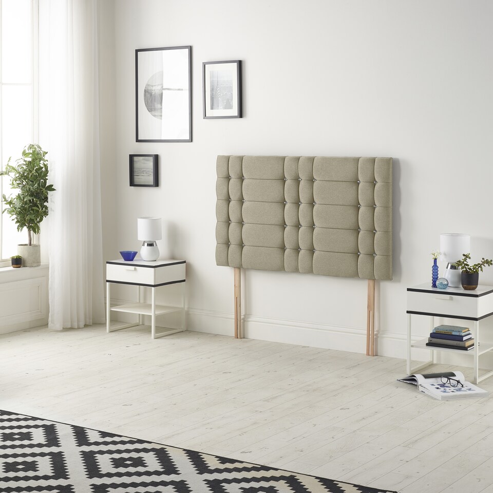 image 1 of Astoria Divan Bed Base with 2 Drawers & 30 Inch Diamante Headboard in Linen Fabric | Brown | Wheat | Double