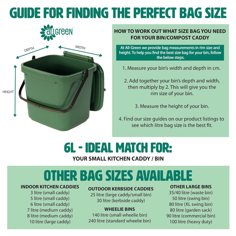 image 1 of All-Green 6 Litre Compostable Food Waste Bin Liners - 10 Rolls