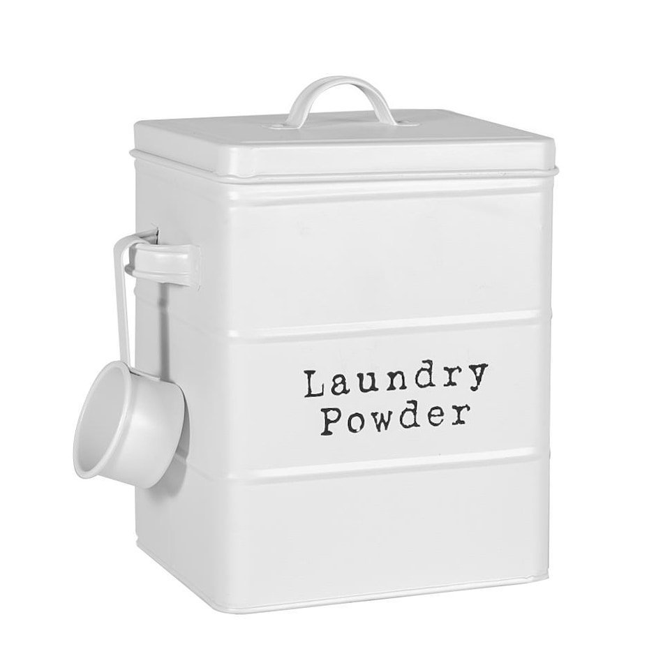 image 1 of Harbour Housewares Vintage Metal Laundry Powder Canister - White | White | Matt White | 1