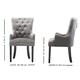 image 6 of Single Velvet Dining Chair with Armrest, Ergonomic Scoop Knockerback & Button Tufted Wood Legs Grey | Dark Grey