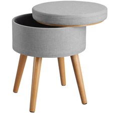 Stool Yara - round, padded, with storage space, linen look | Grey | light grey | 42,50 x 42,50 x 45,50 cm | 1
