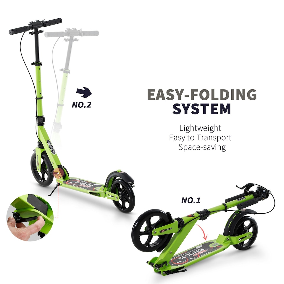 image 1 of HOMCOM Teens Adult Kick Scooter Fold Adjust 14+ w/ Dual Brake System Green