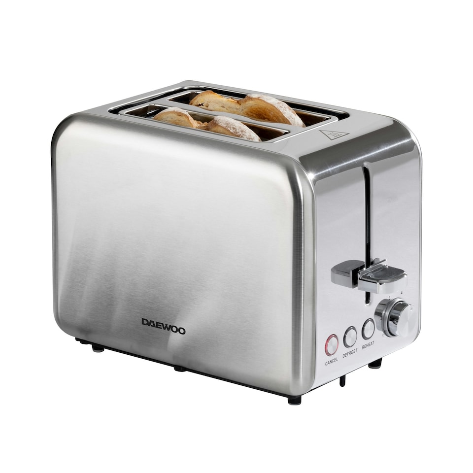 image 1 of Daewoo Small Electric 2 Slice Toaster Wide Slot Brushed Stainless Steel Silver Silver | 2-slice