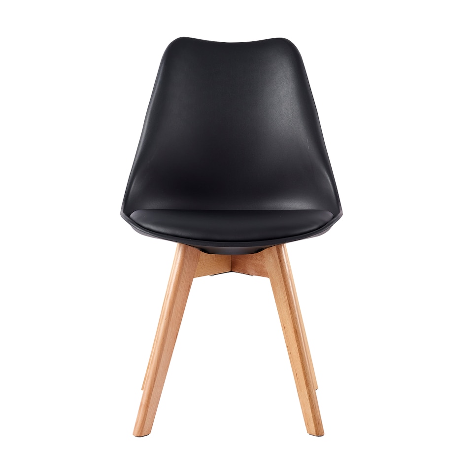 image 1 of Set of 6 Dining Chairs with Solid Wooden Legs and Seat Cushion Pads in Black - Eva by MCC