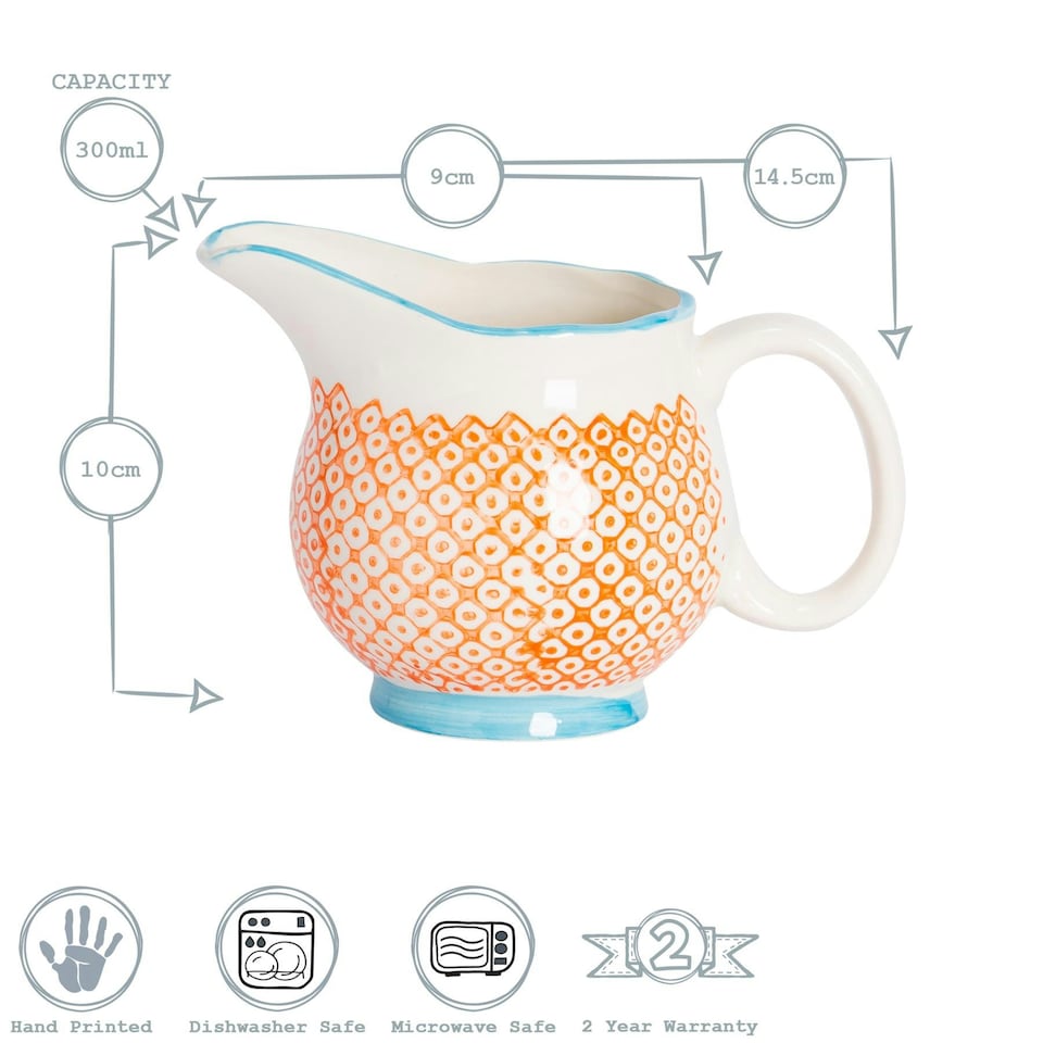 image 1 of Nicola Spring Hand-Printed Milk Jug - 300ml - Orange Orange