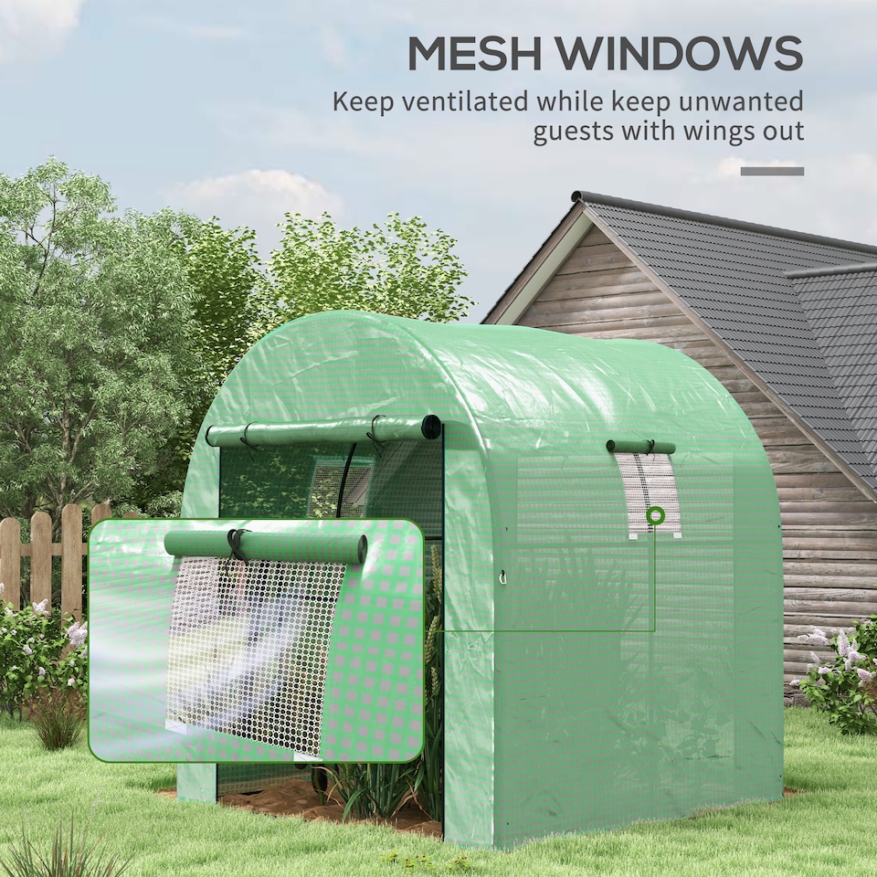 image 1 of Outsunny 1.8 x 1.8 x 2m Polytunnel Greenhouse with Doors and Mesh Windows