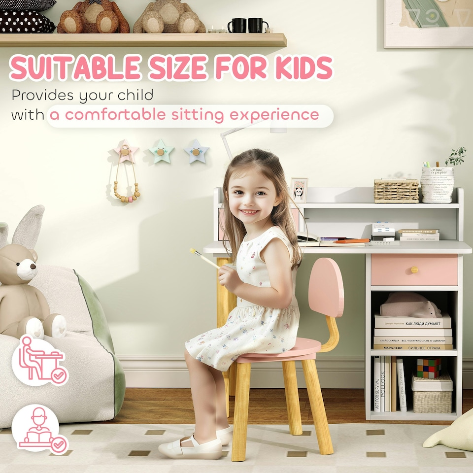image 1 of AIYAPLAY Kids Desk and Chair Set for Studying, Reading, Drawing, Pink