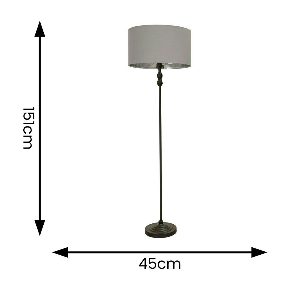 image 1 of ValueLights Maggie Black Metal Candlestick Floor Lamp with Grey and Metallic Chrome Lamp Shade