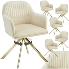 Lounge Armchair Living Room Accent Chair 360 Swivel Slim Steel Legs Velvet Fabric  - Set of 6 Cream | Cream/Gold