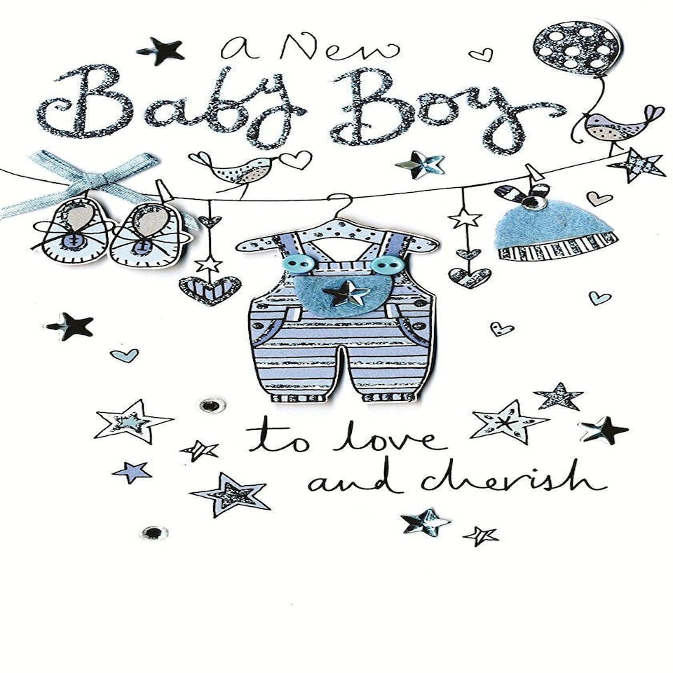 image 1 of Beautiful New Baby Boy Luxury Champagne Greeting Card Hand-Finished Cards