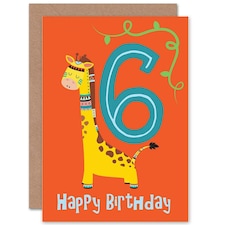 Fun Giraffe Age 6 Year Old Child Kids 6th Birthday Card