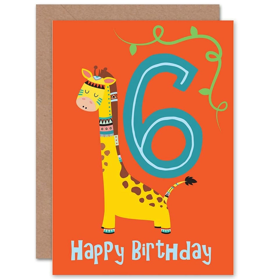 image 1 of Fun Giraffe Age 6 Year Old Child Kids 6th Birthday Card