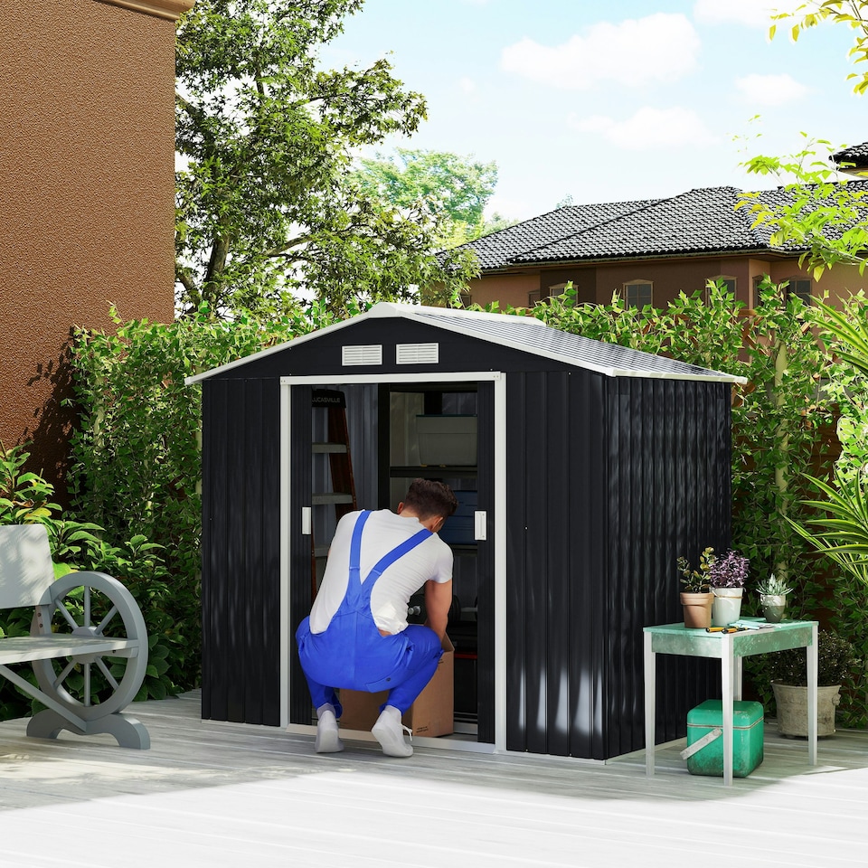 image 1 of Outsunny 7 x 4ft Garden Shed Storage with Foundation Kit and Vents, Dark Grey