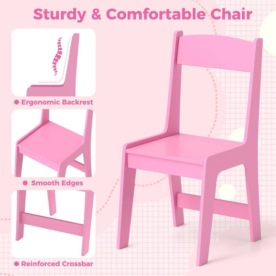 image 1 of COSTWAY Kids Study Desk and Chair Set Children Wooden Craft Table & Chair-Pink