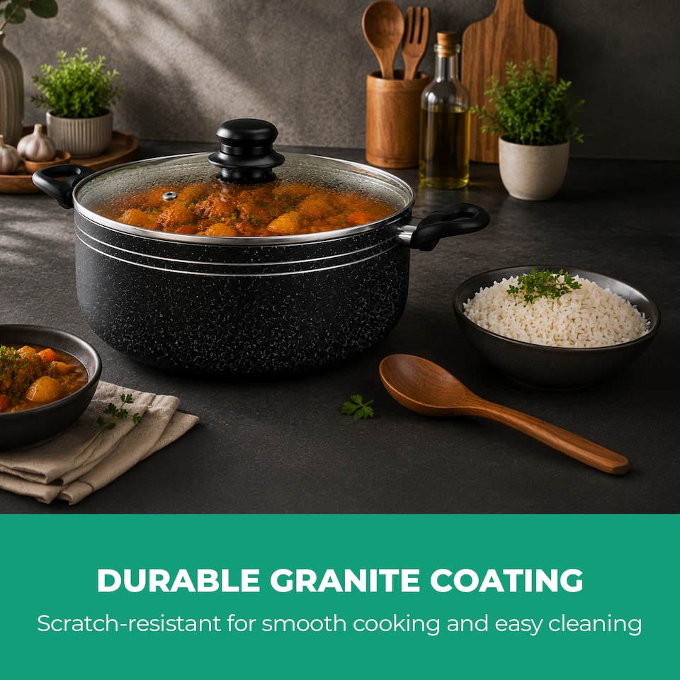 image 1 of ROYALFORD 28cm Casserole Dish with Tempered Glass Lid, Induction Safe Cooking Pot