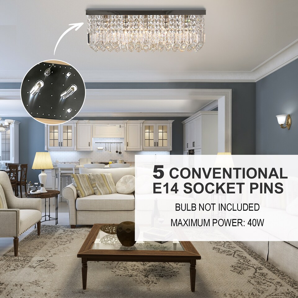 image 1 of HOMCOM Modern Crystal Ceiling Light Square Chandelier for Home Office Silver