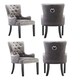 image 1 of Set of 4 Velvet Dining Chairs with Armrest, Ergonomic Scoop Knockerback & Button Tufted Wood Legs Grey | Dark Grey