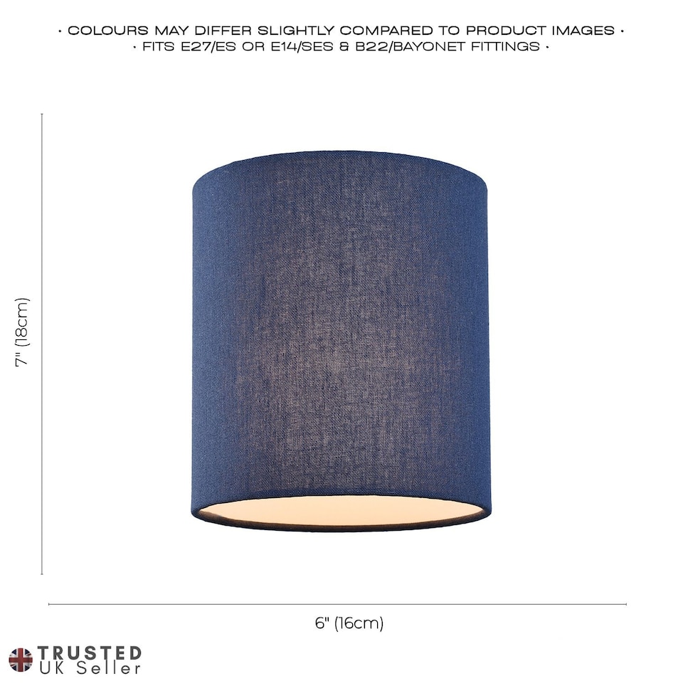 image 1 of Contemporary and Elegant Midnight Blue Linen Fabric 18cm Cylinder Lamp Shade | Blue | Midnight Blue | 1
