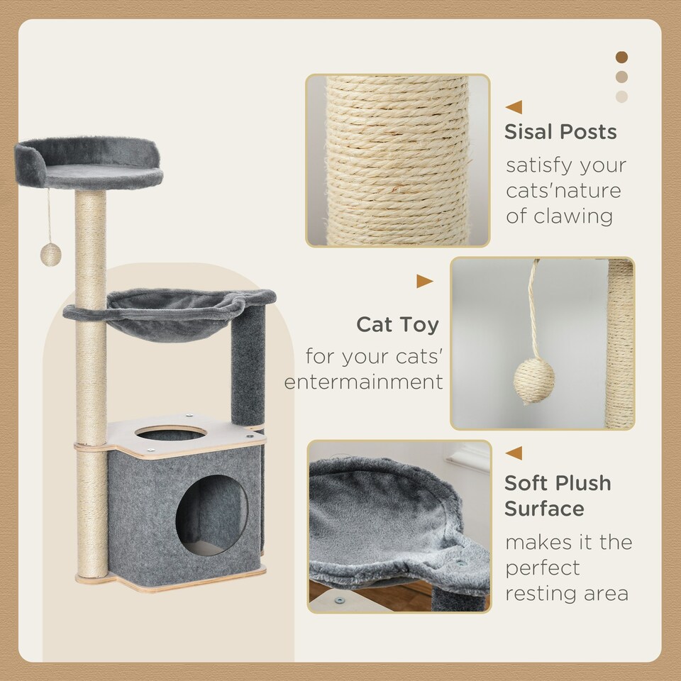 image 1 of PawHut 95cm Cat Tree Tower for Indoor Cats with Scratching Post Condo, Grey