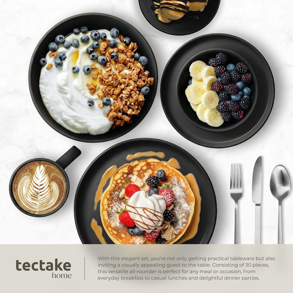 image 1 of Dinnerware Set Una - dinner set, incl. plates, bowls and mugs, for 6 people | Black | black | 1