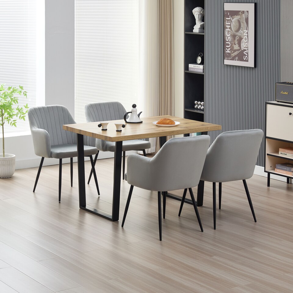 image 1 of Colorado Dining Table with 4 Charlotte Velvet Chairs | Grey | 5