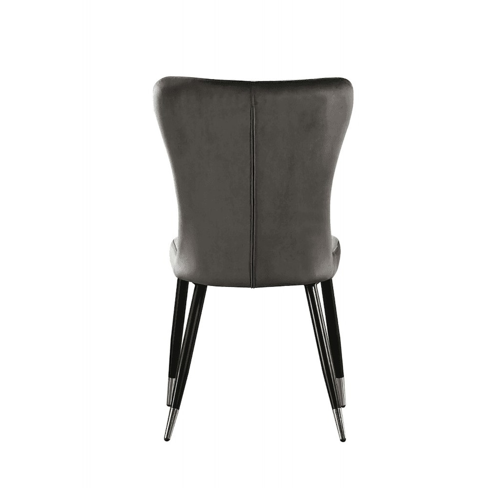 image 1 of Set of 2 New York Modern Velvet Dining Chairs with High Back, Black Metal Legs | Grey | Silver End Tips
