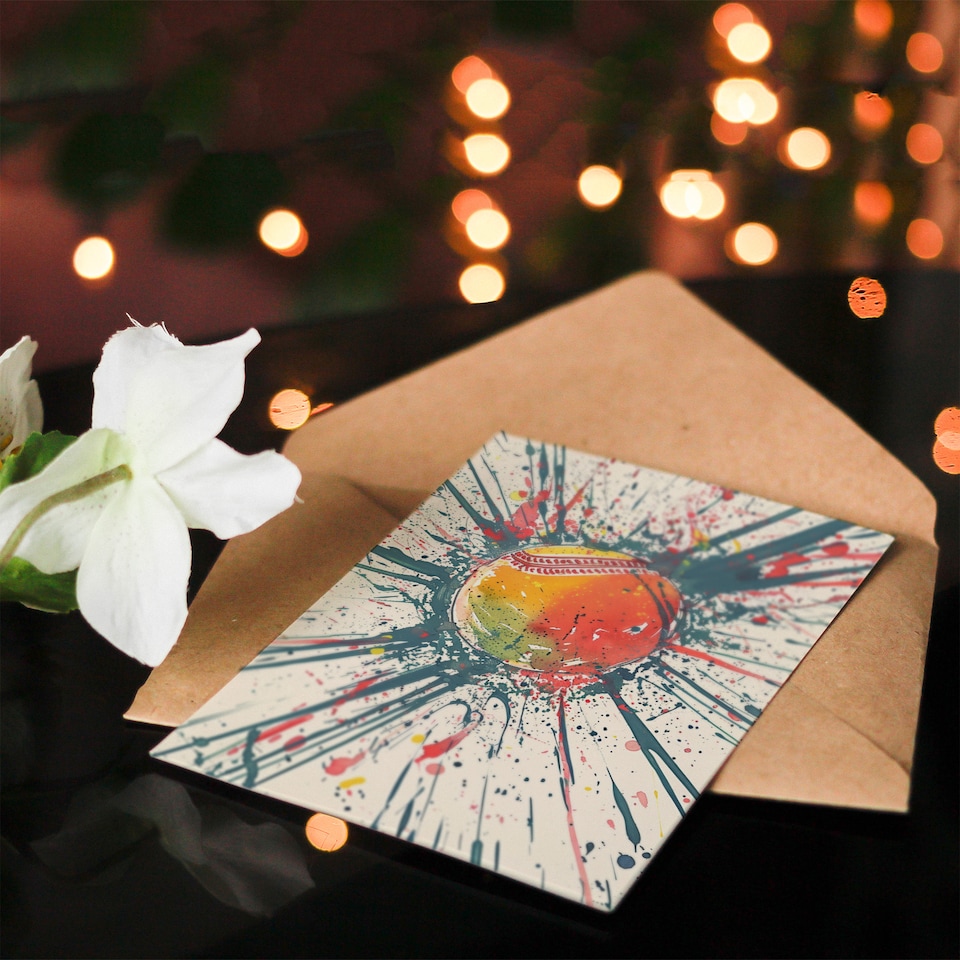 image 1 of Sport Cricket Ball Watercolour Paint Splatter Birthday Card