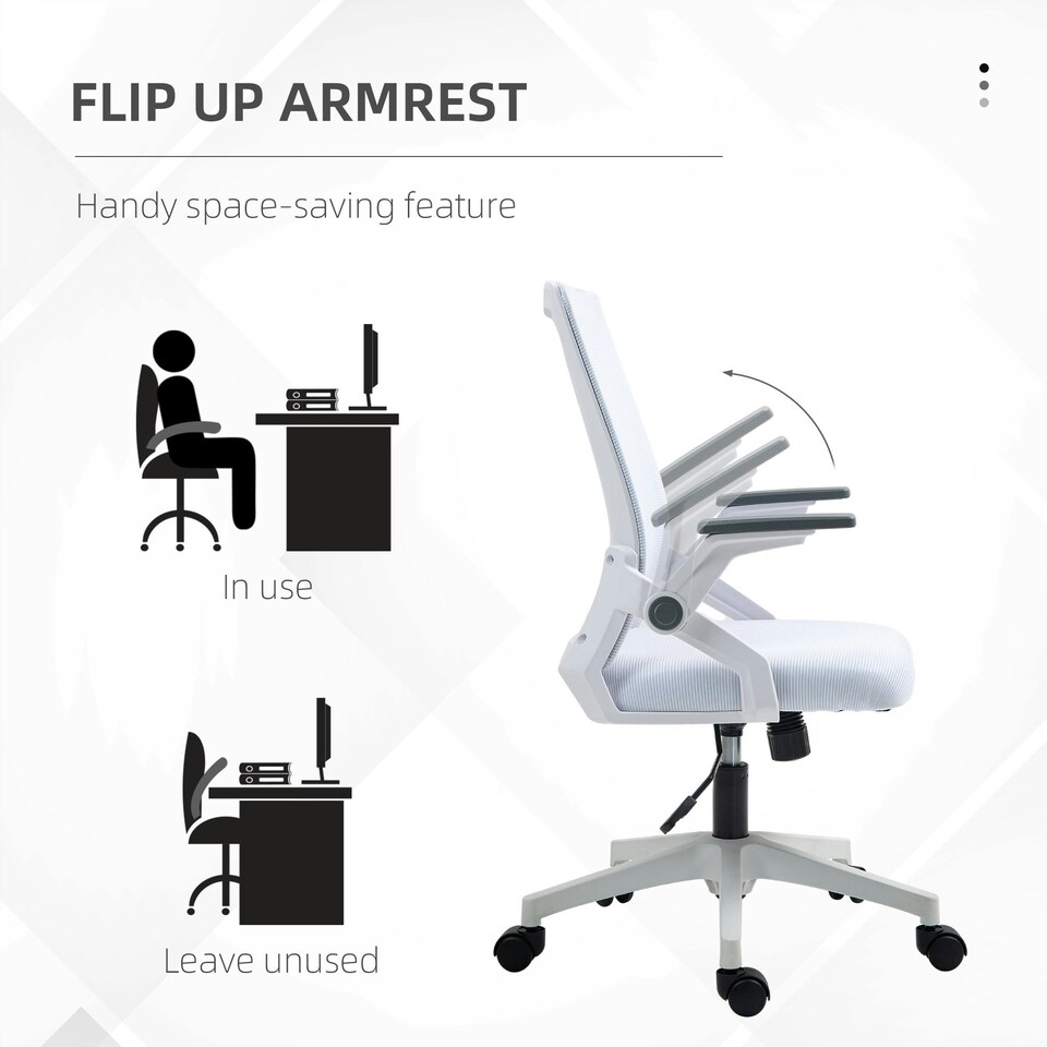 image 1 of Vinsetto Mesh Office Chair for Home with Lumbar Support, Flip-up Arm, Wheels White