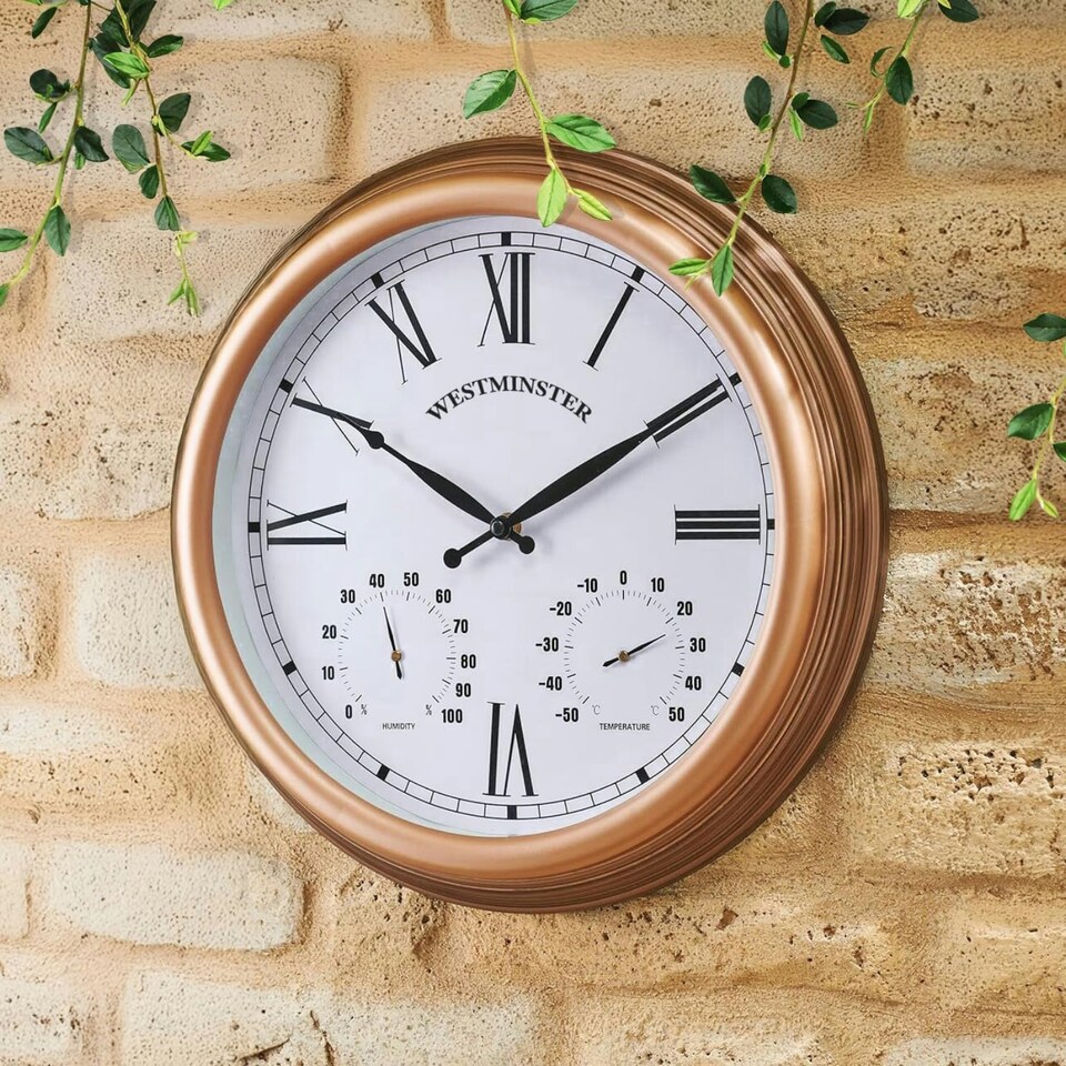image 1 of Marco Paul 38cm Gold Wall Clock and Thermometer Gold