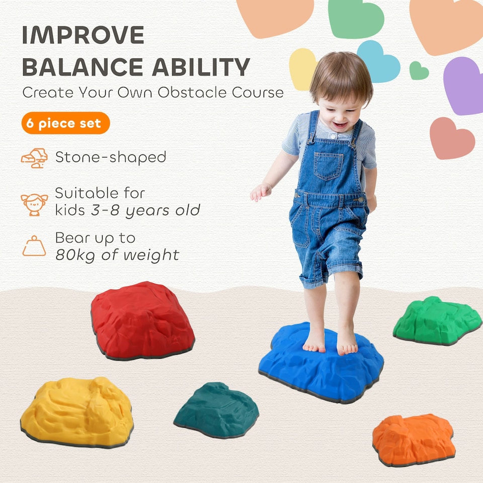 image 1 of AIYAPLAY Balance Stepping Stones, 6 PCS River Stones for Kids Ages 3-8 Years