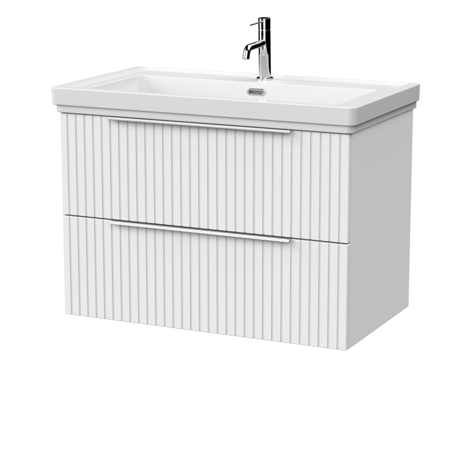 image 1 of Balterley Callingwood Contemporary Wall Hung 2 Drawer Vanity Unit with Traditional 1 Tap Hole Fireclay Basin , 800mm, Matt White