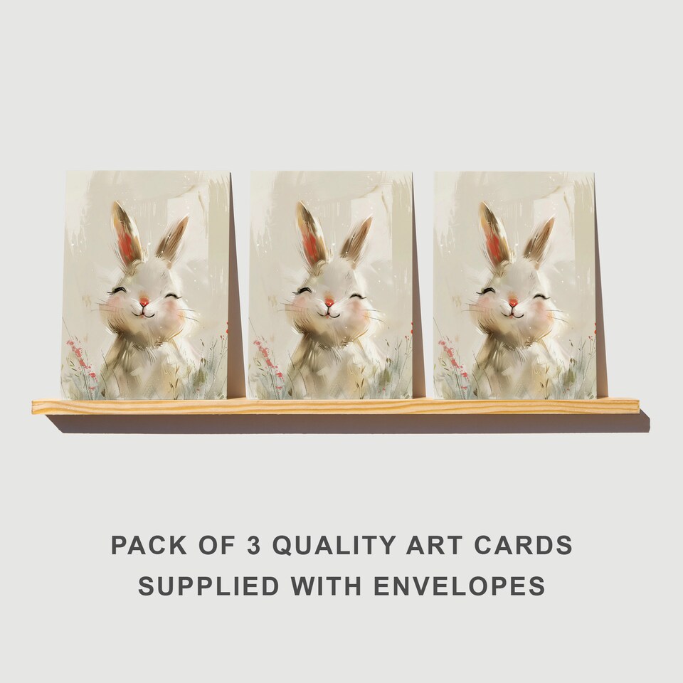 image 1 of Cute Smiling Bunny Greeting Card Baby Animal Any Occasion Set of 3 Blank Inside