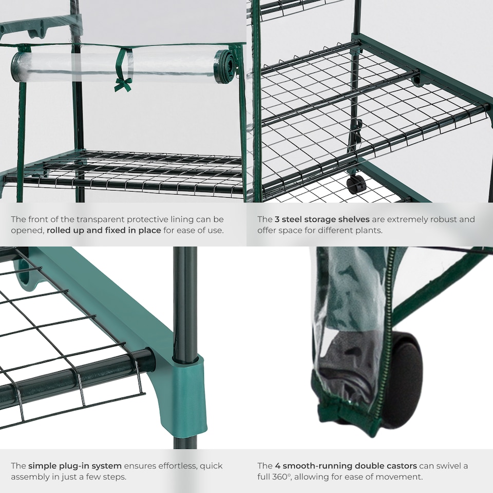 image 1 of Greenhouse - with wheels, 3 shelves, tarpaulin cover, 69 x 49 x 133 cm
