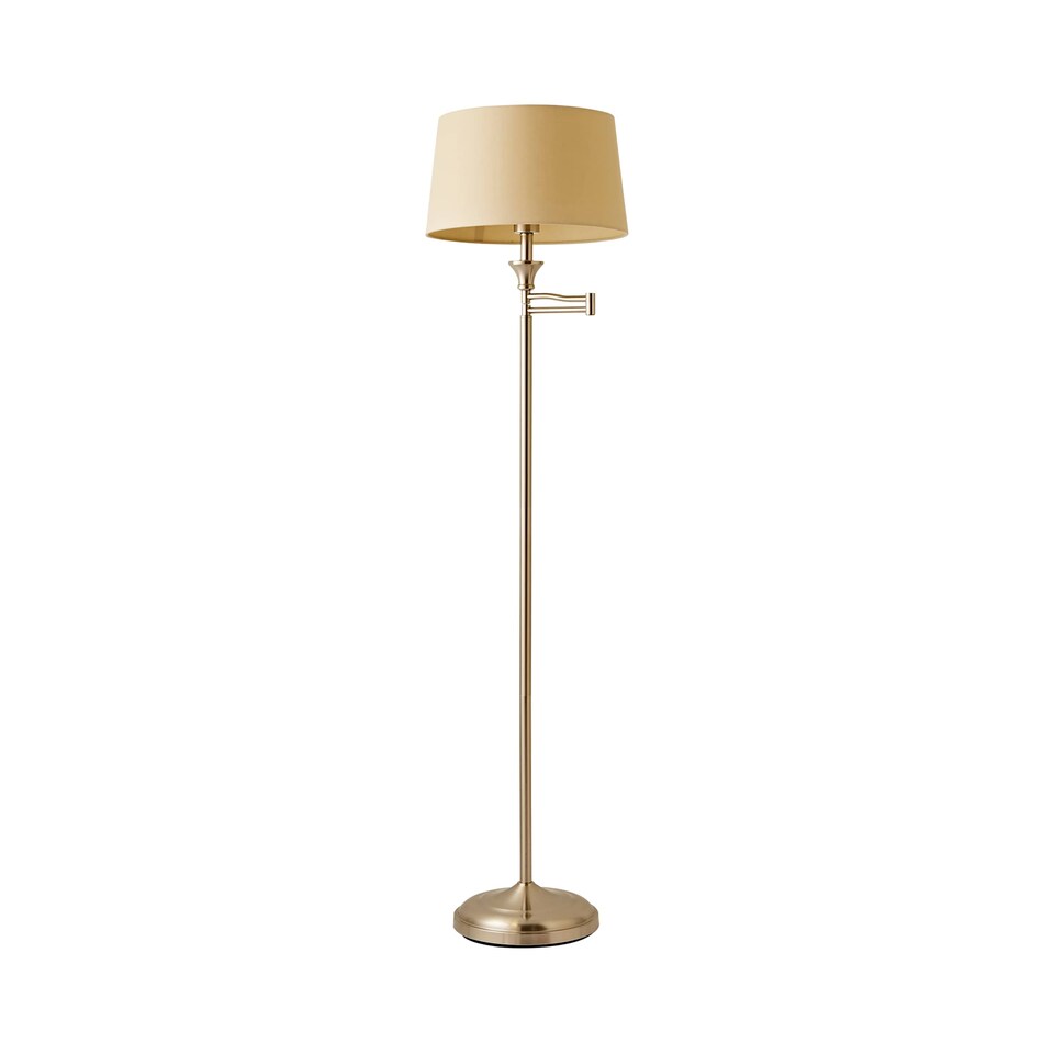 image 1 of ValueLights Sinatra Brushed Chrome Floor Lamp Beige Taper Shade and Bulb
