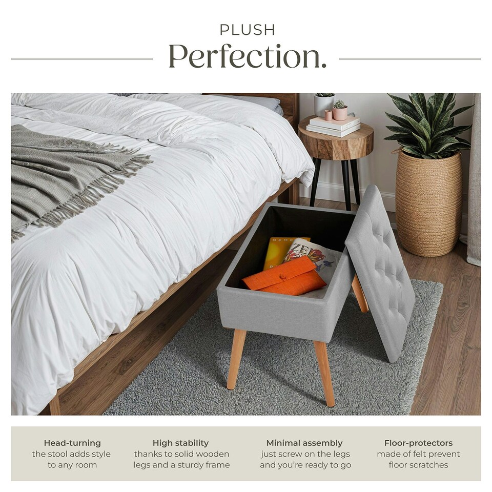 image 1 of Bench Ranya upholstered linen look with storage space - 300kg capacity Grey | Light Grey