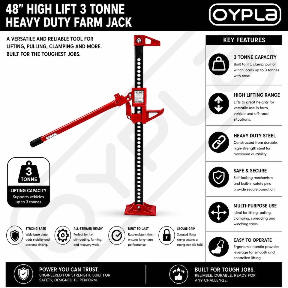 image 1 of 48 Inch High Lift 3 Tonne 4x4 Heavy Duty Tractor Farm Jack | Red