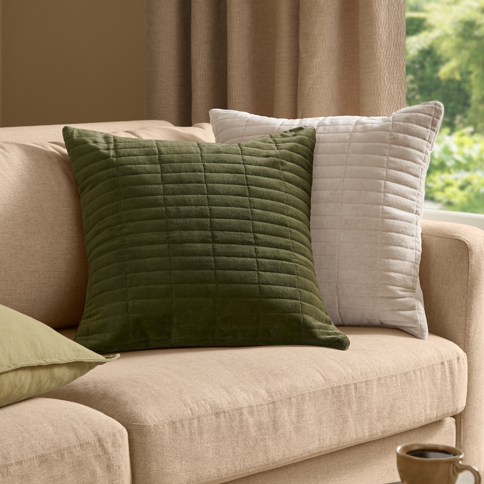 image 1 of Yard Dales Quilted 100% Cotton Velvet Cushion, Natural