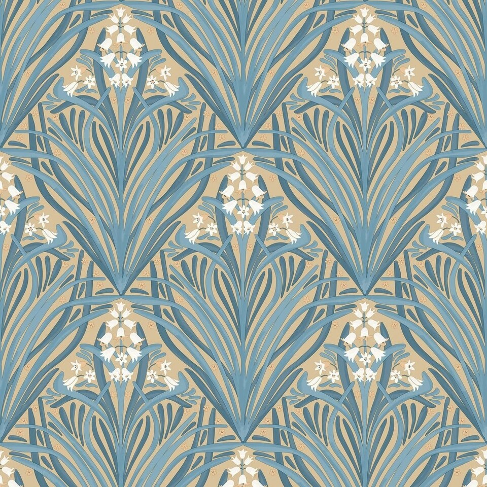 image 1 of Muriva Elegance Bellflowers Wallpaper - Ochre/Green - 10m x 53cm Yellow