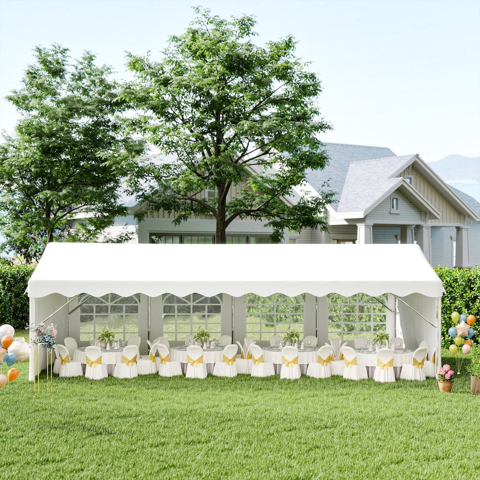 image 1 of Outsunny 8m Gazebo Garden Marquee Canopy Party Carport Shelter Garage Tent White | White