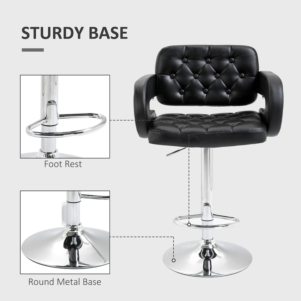 image 1 of HOMCOM Adjustable Height Barstool Steel Pole PU Leather, Black