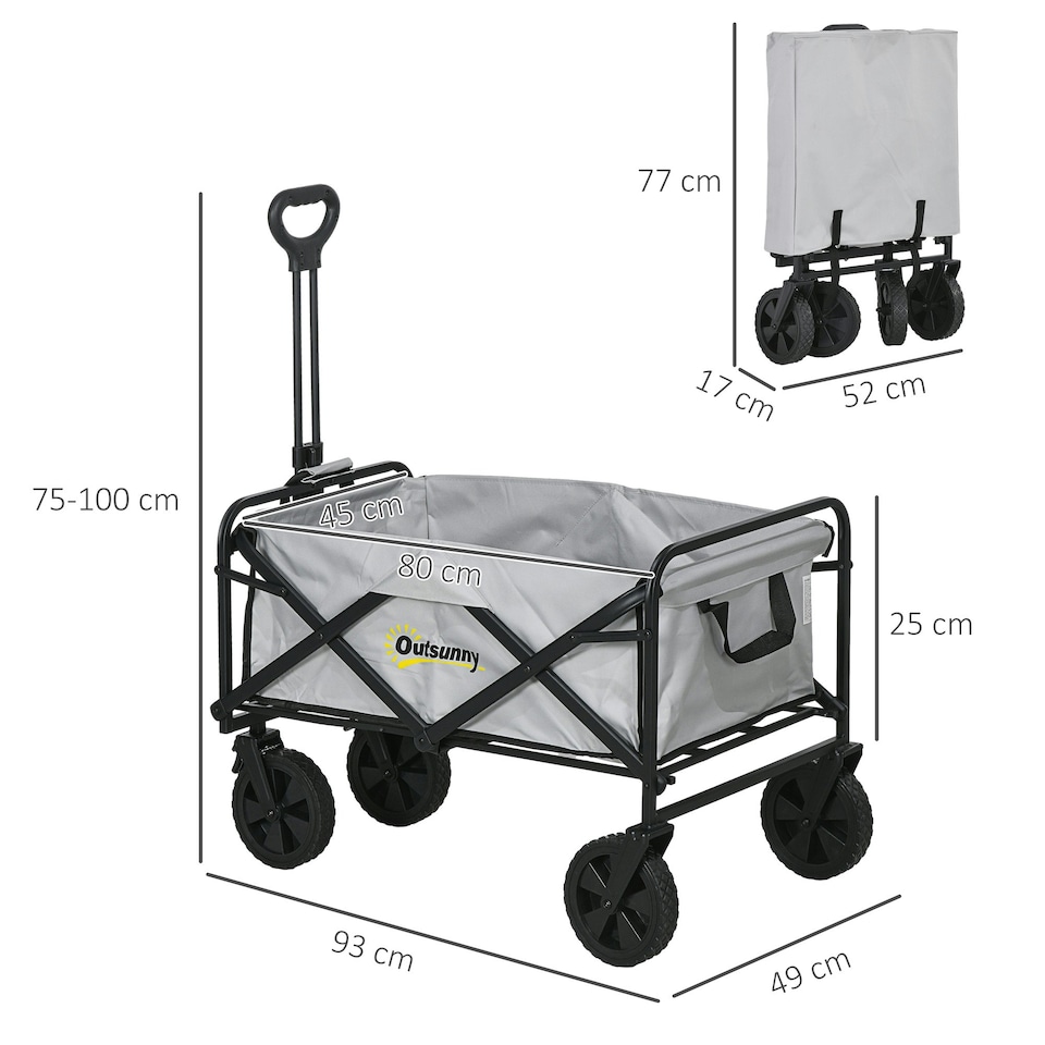 image 1 of Outsunny Folding Outdoor Storage Trolley Cart Bag Telescopic Handle Brakes Grey
