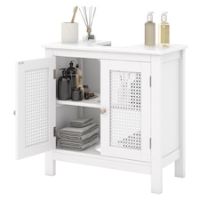 COSTWAY Pedestal Sink Storage Cabinet with 2 Doors White