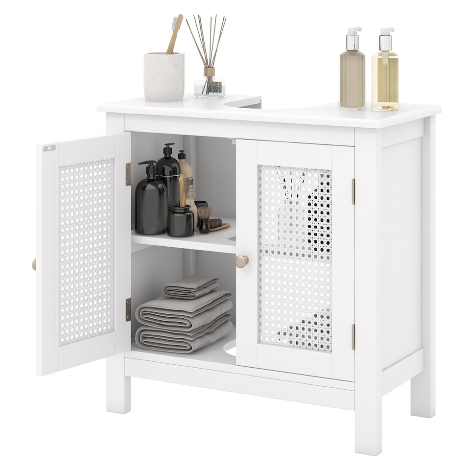 image 1 of COSTWAY Pedestal Sink Storage Cabinet with 2 Doors White