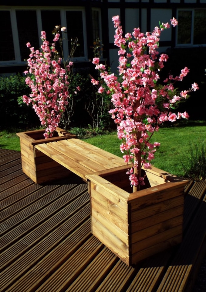 image 1 of Planter Bench, Wooden Garden Planters with Seat - W198 x D47 x H46 - Fully Assembled - Bench | Brown