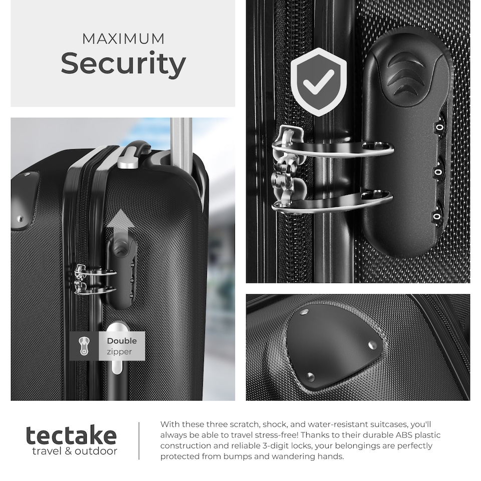 image 1 of Suitcase Set - 3 hard-shell suitcases with telescopic handle, swivel wheels | Black | black | 1