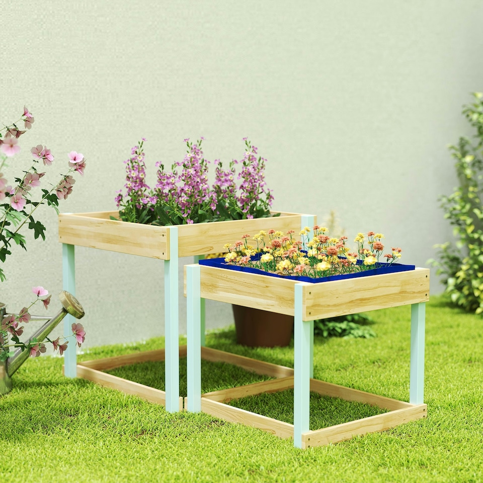 image 1 of AIYAPLAY 2 PCS Wooden Sandpits, Sand and Water Play Tables with Bottom Liner Yellow
