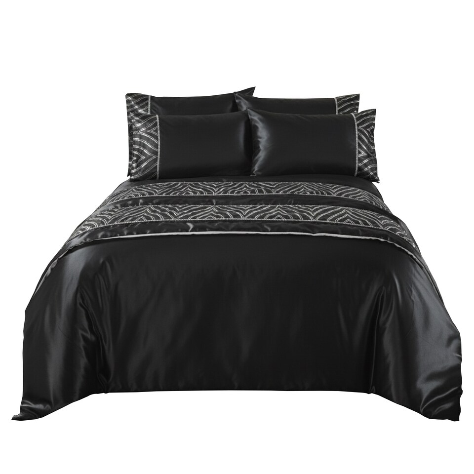 image 1 of Shimmer Duvet Cover Set Luxury Bedding with Elegant Metallic Finish | Black | One Size